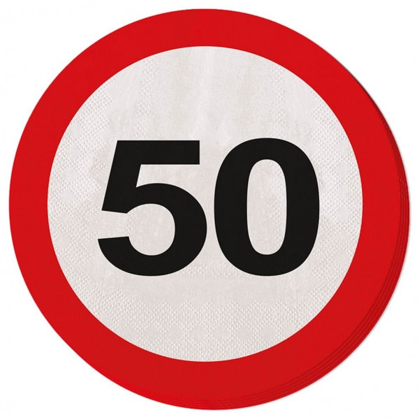 20 X 50TH BIRTHDAY TRAFFIC SIGN PARTY NAPKINS - 33CM