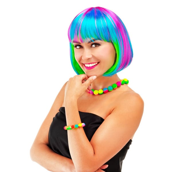 RAINBOW MULTICOLOURED NEON BOB WIG