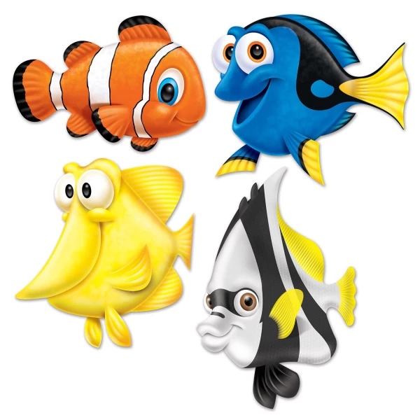 4 X LARGE UNDER THE SEA TROPICAL FISH CUTOUT DECORATIONS - 34CM - 43CM