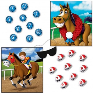 PIN THE CAP ON THE JOCKEY 2 SIDED PARTY GAME - 48CM X 49CM