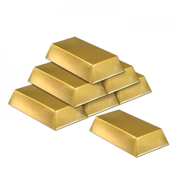 6 X GOLD BAR BULLION TABLE DECORATIONS - 19CM X 11CM