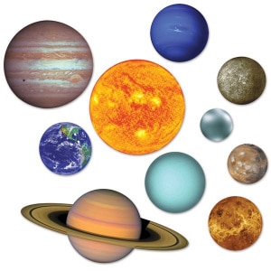 10 X SOLAR SYSTEM PLANETS CUTOUT DECORATIONS -  11CM - 56CM