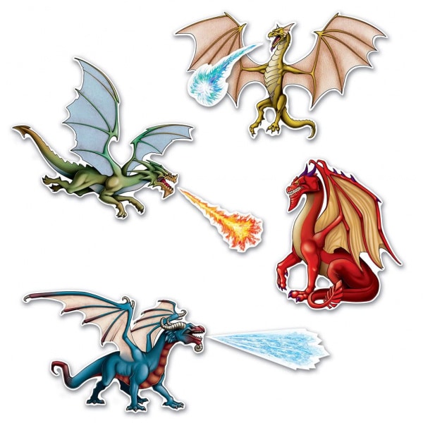 7 X DRAGON FANTASY CUTOUT DECORATIONS - 22CM - 52CM