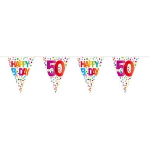 50TH BIRTHDAY COLOURFUL POLKDOT TRIANGLE PARTY BUNTING - 10M