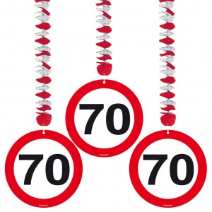 3 X 70TH BIRTHDAY PARTY TRAFFIC SIGN HANGING DECORATIONS