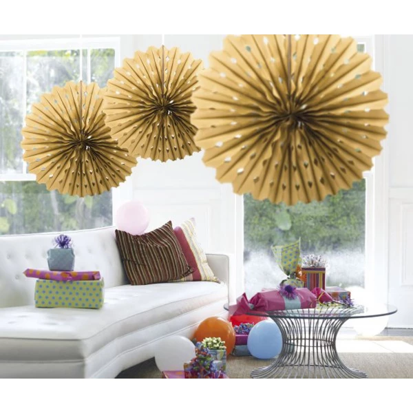 GOLD HONEYCOMB HANGING FAN DECORATION - 45CM