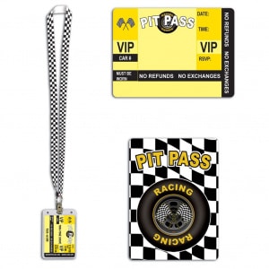 CHEQUERED FLAG RACING PIT PASS WITH LANYARD