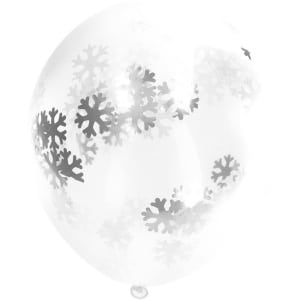 4 X WHITE SNOWFLAKE CONFETTI FILLED PARTY BALLOONS - 30CM