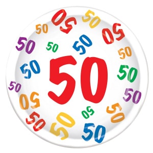 8 X 50TH BIRTHDAY COLOURFUL PARTY PLATES - 23CM