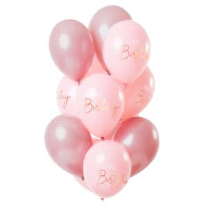 12 X DELUXE HAPPY BIRTHDAY LUSH BLUSH PINK PARTY BALLOONS - 30CM