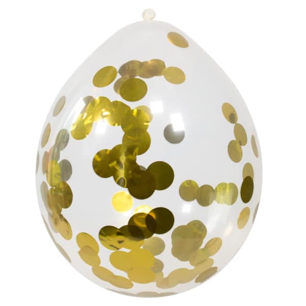 4 X GOLD CONFETTI FILLED PARTY BALLOONS - 30CM