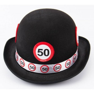 50TH BIRTHDAY TRAFFIC SIGN BLACK BOWLER HAT