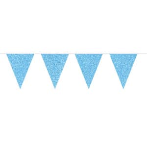 GLITTER AZURE BLUE SHINY TRIANGLE PARTY BUNTING - 6M