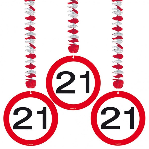 3 X 21ST BIRTHDAY PARTY TRAFFIC SIGN HANGING DECORATIONS