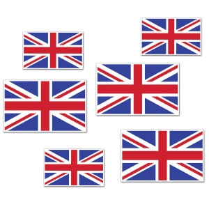 6 X Union Jack Flag Cutout Decorations - 20cm - 30cm