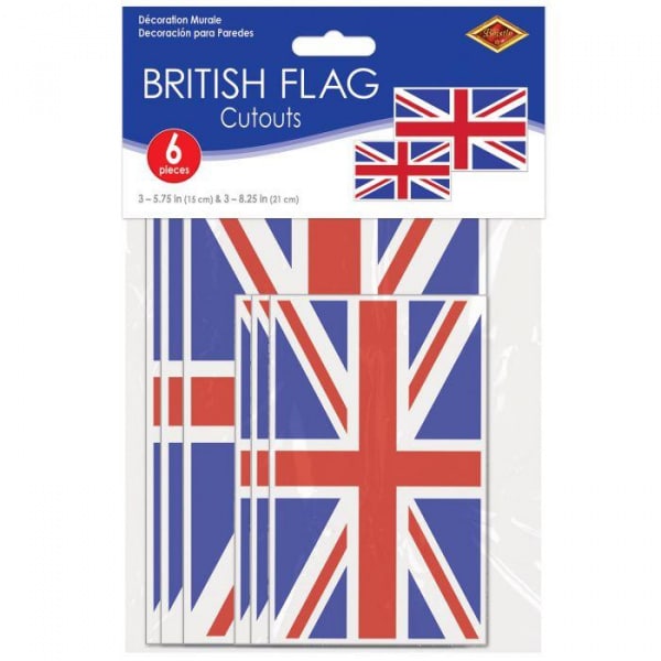 6 X Union Jack Flag Cutout Decorations - 20cm - 30cm