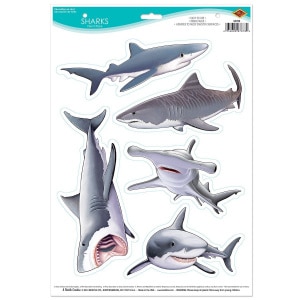 5 x Swimming Shark Peel N Place Decorations - 30.5cm - 43cm
