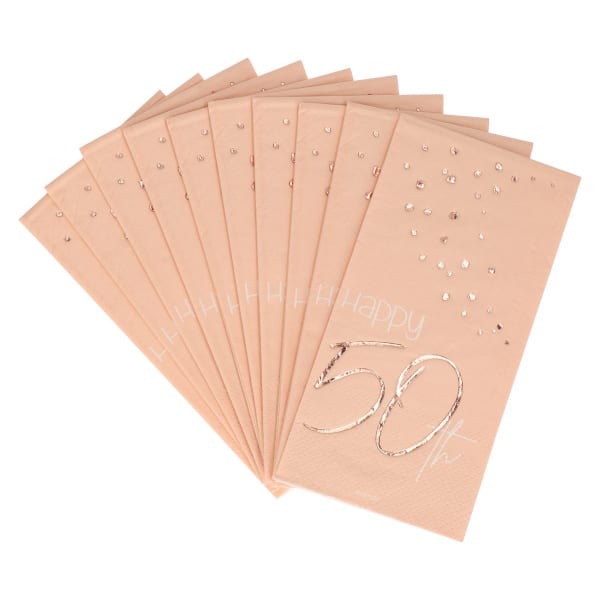 10 x Elegant Lush Blush "Happy 50th Birthday" Pink & rose gold Paper Napkins  - 33cm x 33cm