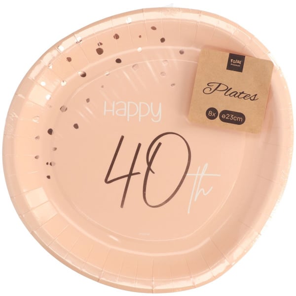 8 x Happy 40th Birthday Elegant Lush Blush Disposable Paper Plates