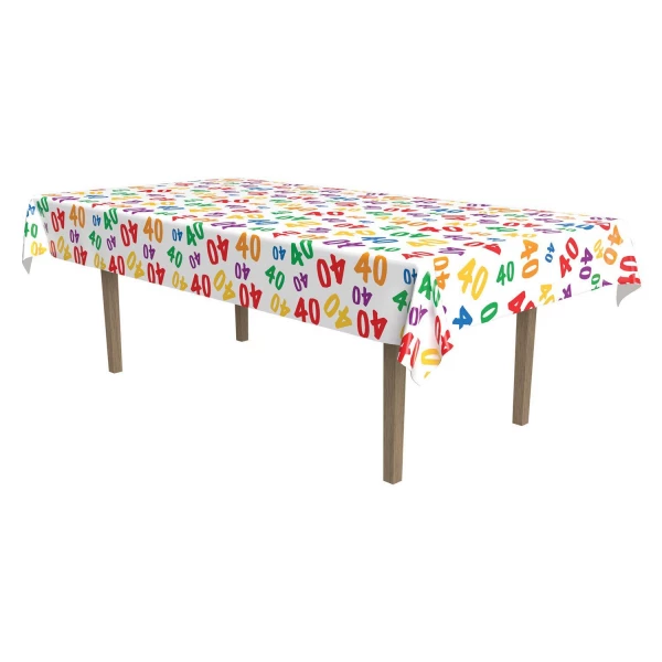 40th Birthday Colourful Party Tablecloth - 2.74M X 1.37M