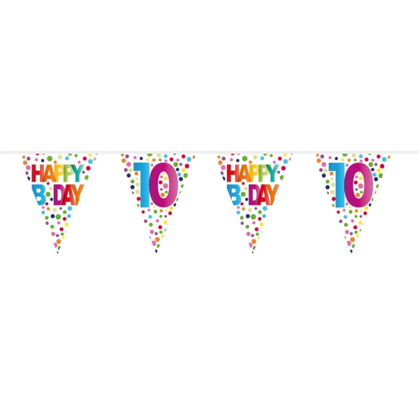 10th Birthday Colourful Polka dot Triangle Party Bunting - 10m