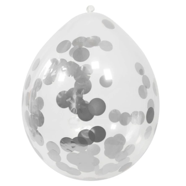 4 x White Balloons Filled With Pretty Silver Confetti - 30cm