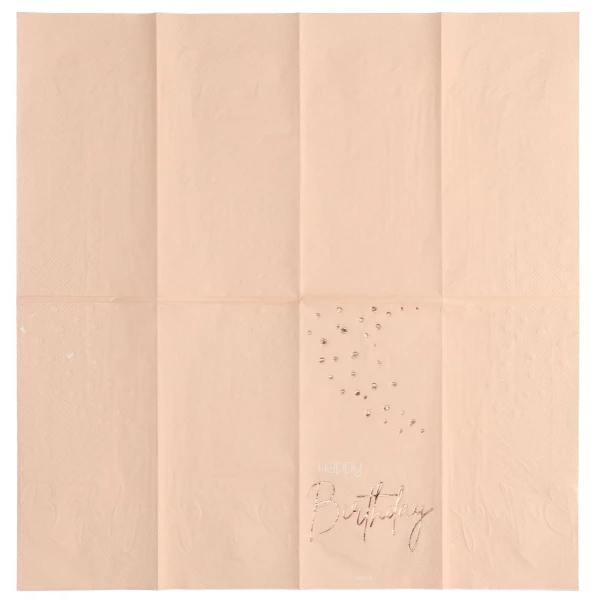 10 x Elegant Lush Blush "Happy Birthday" Pink & Gold Paper Napkins  - 33cm x 33cm