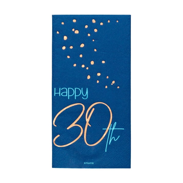 10 x Elegant True Blue "Happy 30th Birthday" Blue & Gold Paper Napkins  - 33cm x 33cm