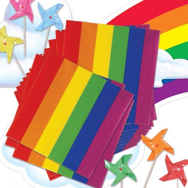 16 x Rainbow Stripes Pride Celebration Party Napkins - 33cm