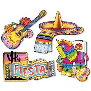 4 x Large Mexican Fiesta Card Cut-out Decorations