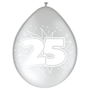 8 x 25th Birthday / anniversary Silver Deluxe Party Balloons - 30cm