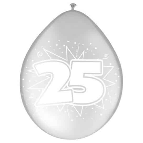 8 x 25th Birthday / anniversary Silver Deluxe Party Balloons - 30cm