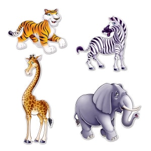 4 x Large Cute Safari Animal Cut-out Decorations - 39cm - 63cm