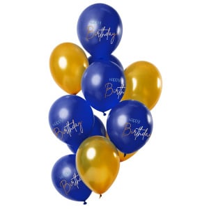 12 x Happy Birthday Elegant True Blue Party Balloons - 30cm