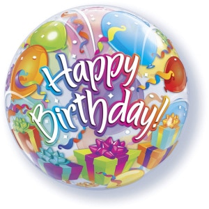 Giant Happy Birthday Balloons & Gifts Celebration Qualatex Bubble Balloon - 56cm