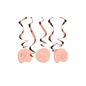 5 x Happy 50th Birthday Elegant Lush Blush Party Whirl Hangers - 75cm