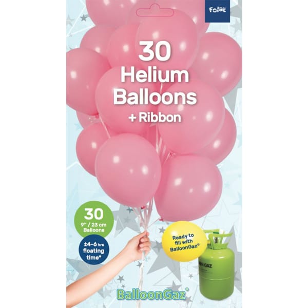 30 x Pink Coloured Quality Latex Balloons with Ribbon - 23cm