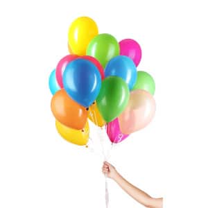 30 x Multicoloured Quality Latex Balloons with Ribbon - 23cm