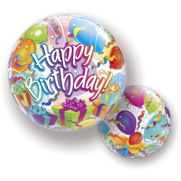 Giant Happy Birthday Balloons & Gifts Celebration Qualatex Bubble Balloon - 56cm