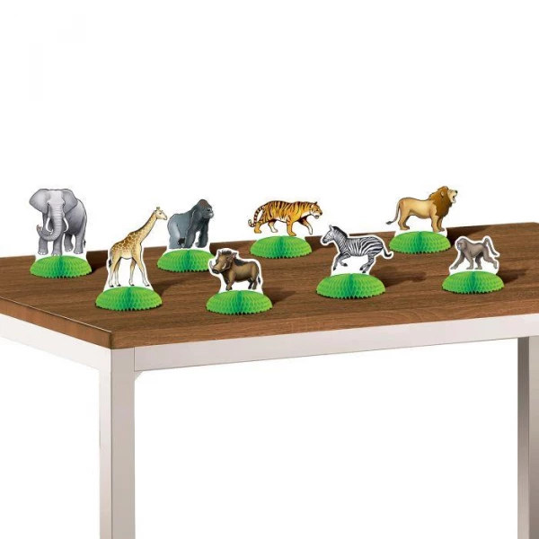 8 X Safari Animal Mini Table Decorations - 7.5cm -14cm