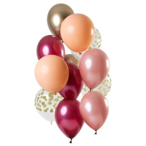 12 x Deluxe Multicoloured Ruby Gold Celebration Party Balloons - 30cm