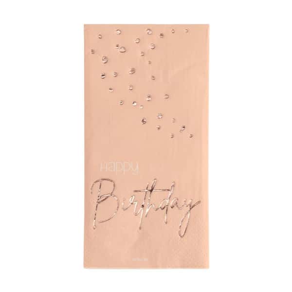 10 x Elegant Lush Blush "Happy Birthday" Pink & Gold Paper Napkins  - 33cm x 33cm