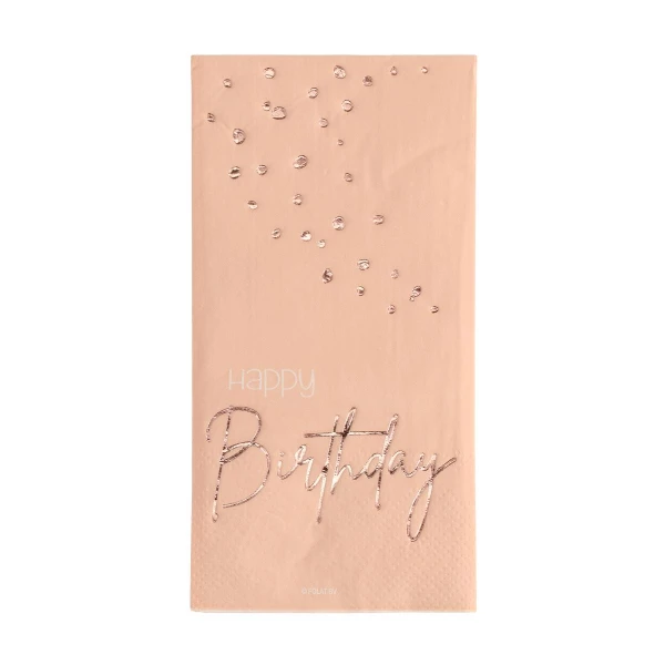10 x Elegant Lush Blush "Happy Birthday" Pink & Gold Paper Napkins  - 33cm x 33cm