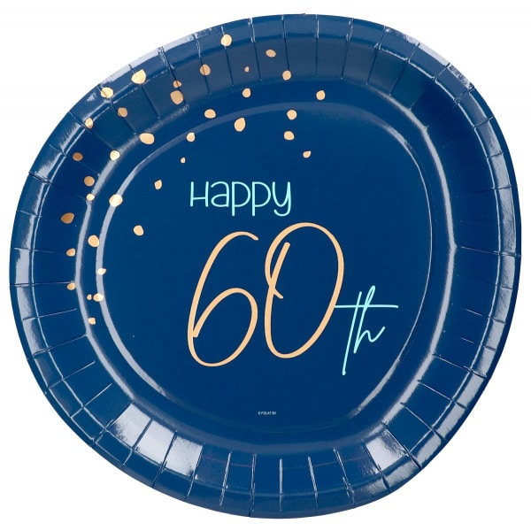 8 x Happy 60th Birthday Elegant True Blue Disposable Paper Plates