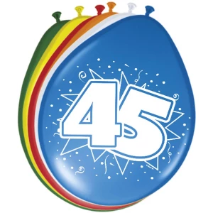 8 x 45th Birthday Assorted Colour Deluxe Party Balloons - 30cm