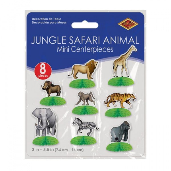 8 X Safari Animal Mini Table Decorations - 7.5cm -14cm