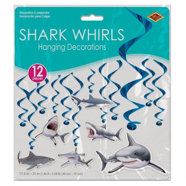 12 x Shark Deep Blue Foil Hanging Whirls - 44cm - 79cm