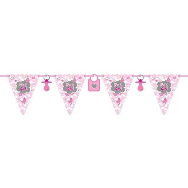 "It's A Girl!" Triangle Flag Celebration Paper Bunting - 6m