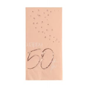 10 x Elegant Lush Blush "Happy 50th Birthday" Pink & rose gold Paper Napkins  - 33cm x 33cm