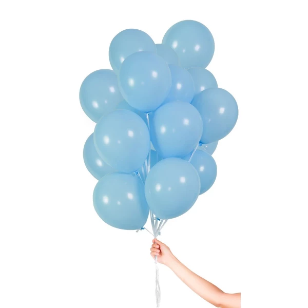 30 x Baby Blue Coloured Quality Latex Balloons with Ribbon - 23cm